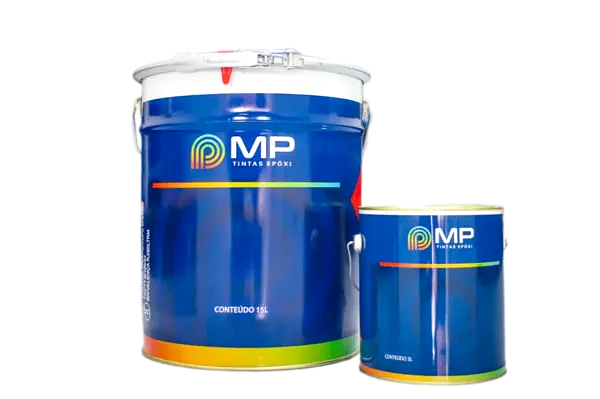 Baldes de 18 litros de Tinta Epóxi Dupla Função da MP Tintas Epóxi — primer e acabamento no mesmo produto